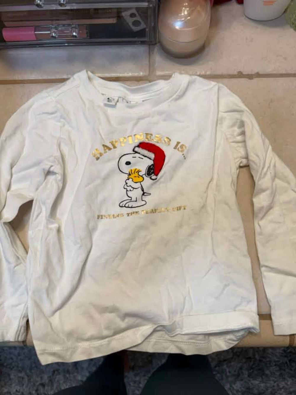 Janie and Jack White Long-Sleeve Snoopy & Woodstock Holiday Top
